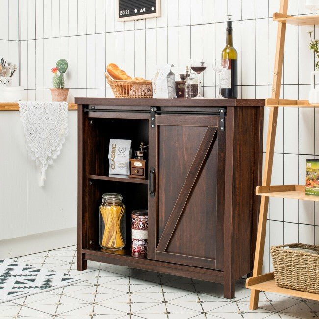SUGIFT Freestanding Kitchen Buffet Storage Cabinet with Sliding Barn Door