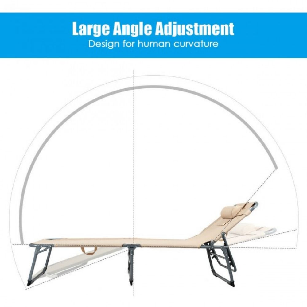 Beige 1-Piece Metal Outdoor Adjustable Chaise Lounge