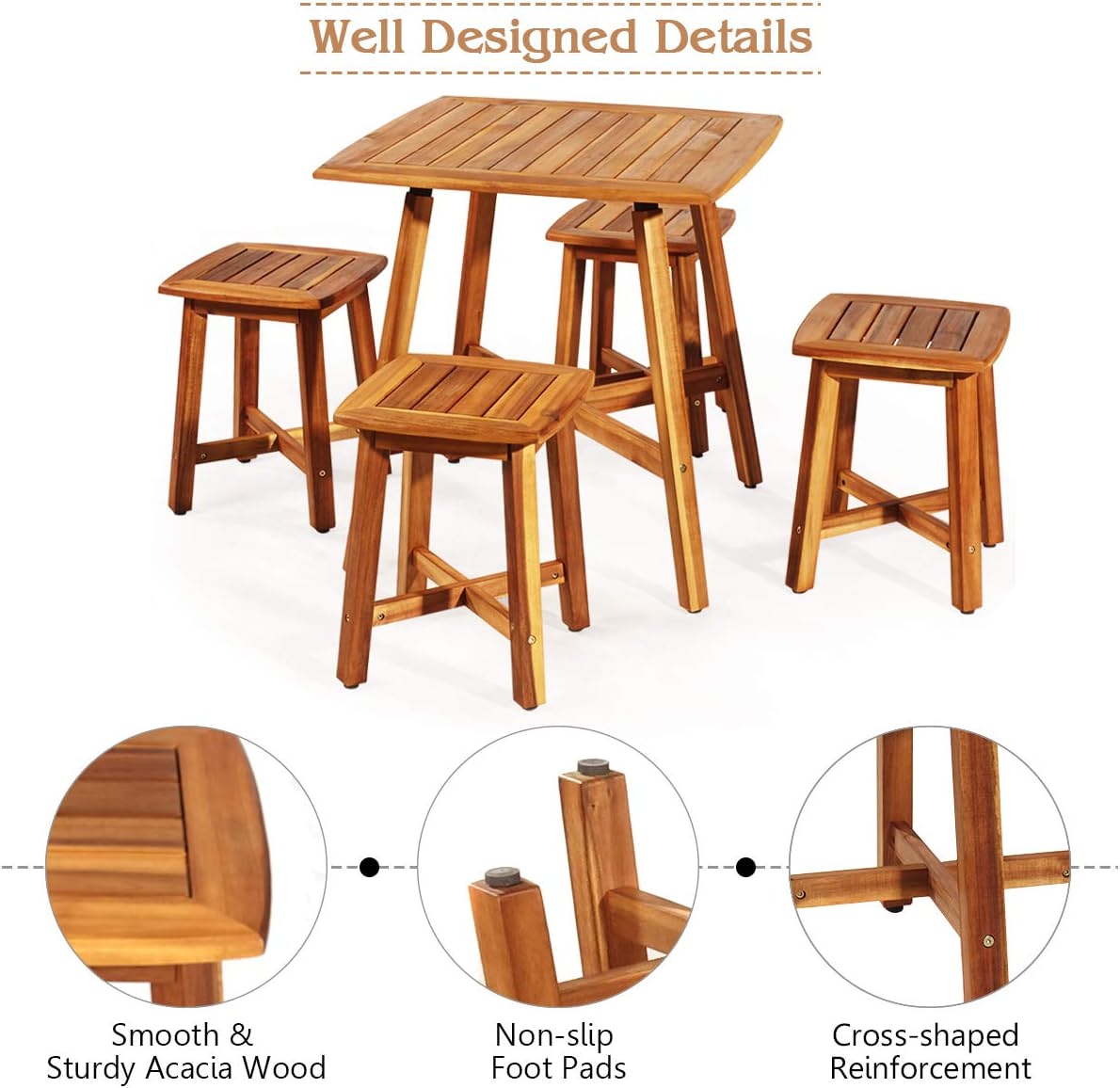 5-Piece Acacia Wood Patio Dining Set