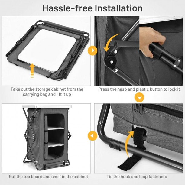 Folding Portable Camping Storage Pop-Up Cupboard Compact Camping Storage Cabinet with Bag