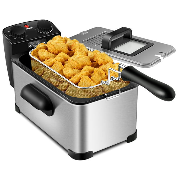 SUGIFT 3.2 Quart Electric Deep Fryer 1700W Stainless Steel Timer Frying Basket