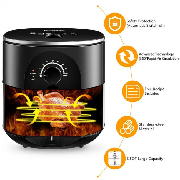 3.5QT 1300W Electric Stainless Steel Air Fryer Oven Oilless Cooker