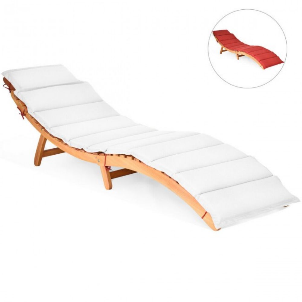 Folding Wood Outdoor Patio Lounge Chair with Red/White Cushion