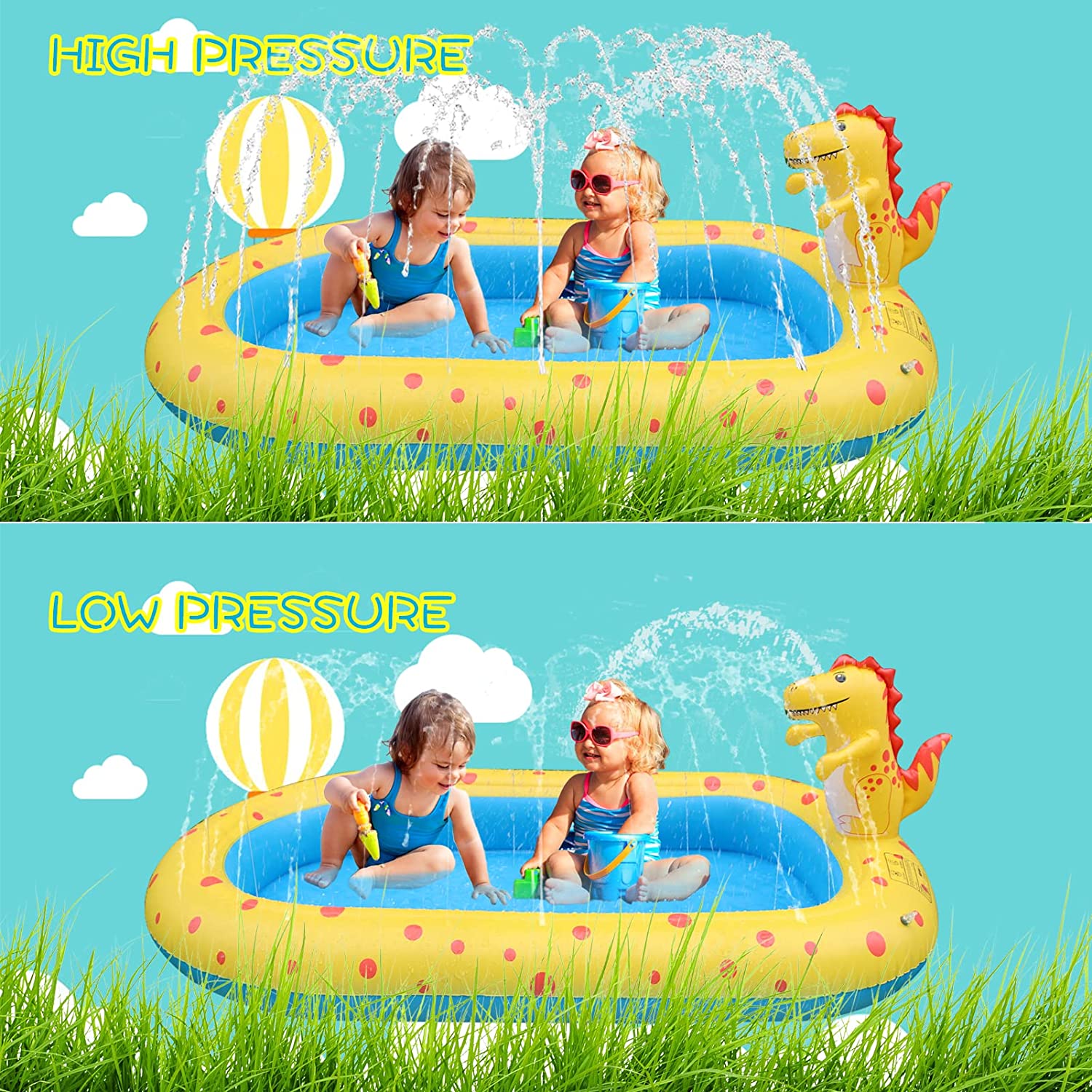 67 in. x 41 in. 3-In-1 Outdoor Inflatable Sprinkler Pool for Kids, Baby Pool Splash Pad for Toddlers Fun Water Toys