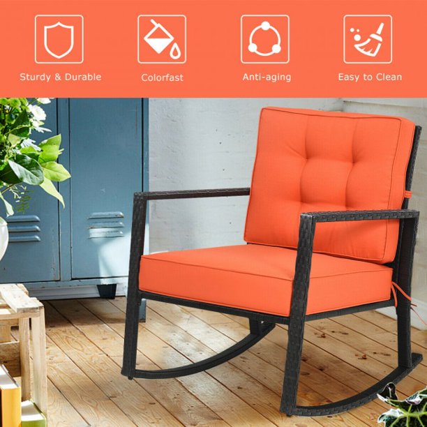 Rocking Chair Patio Rattan Lounge Chair With Sponge Cushion Rocker For Outdoor Patio Indoor And Back Pad