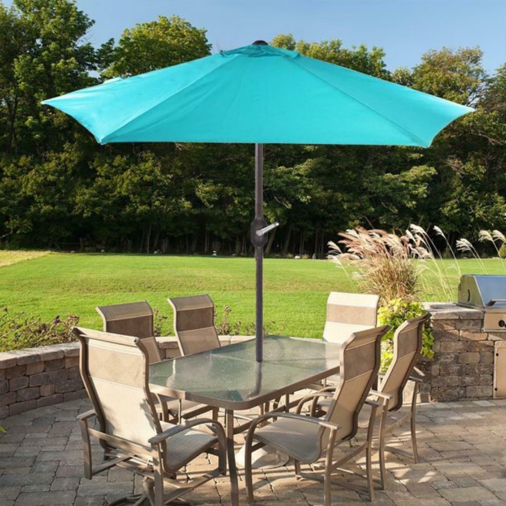7.5 ft. Metal Outdoor Market Crank and Tilt Patio Umbrella in Turquoise