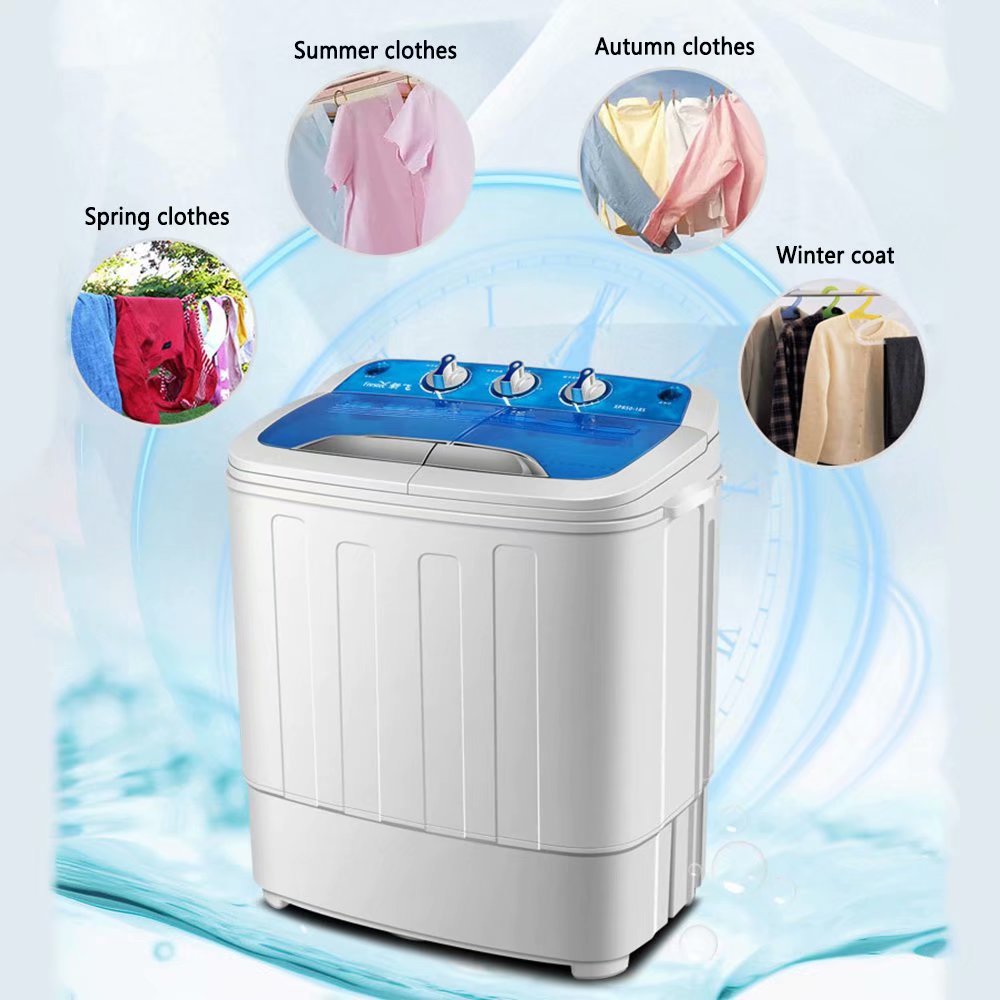SUGIFT Washing Machine Electric Portable 2 in 1 Twin Tub Mini Laundry Washer and Spin Dryer Combo Washing Machine with Drain Hose for Apartments 13lbs Blue & White