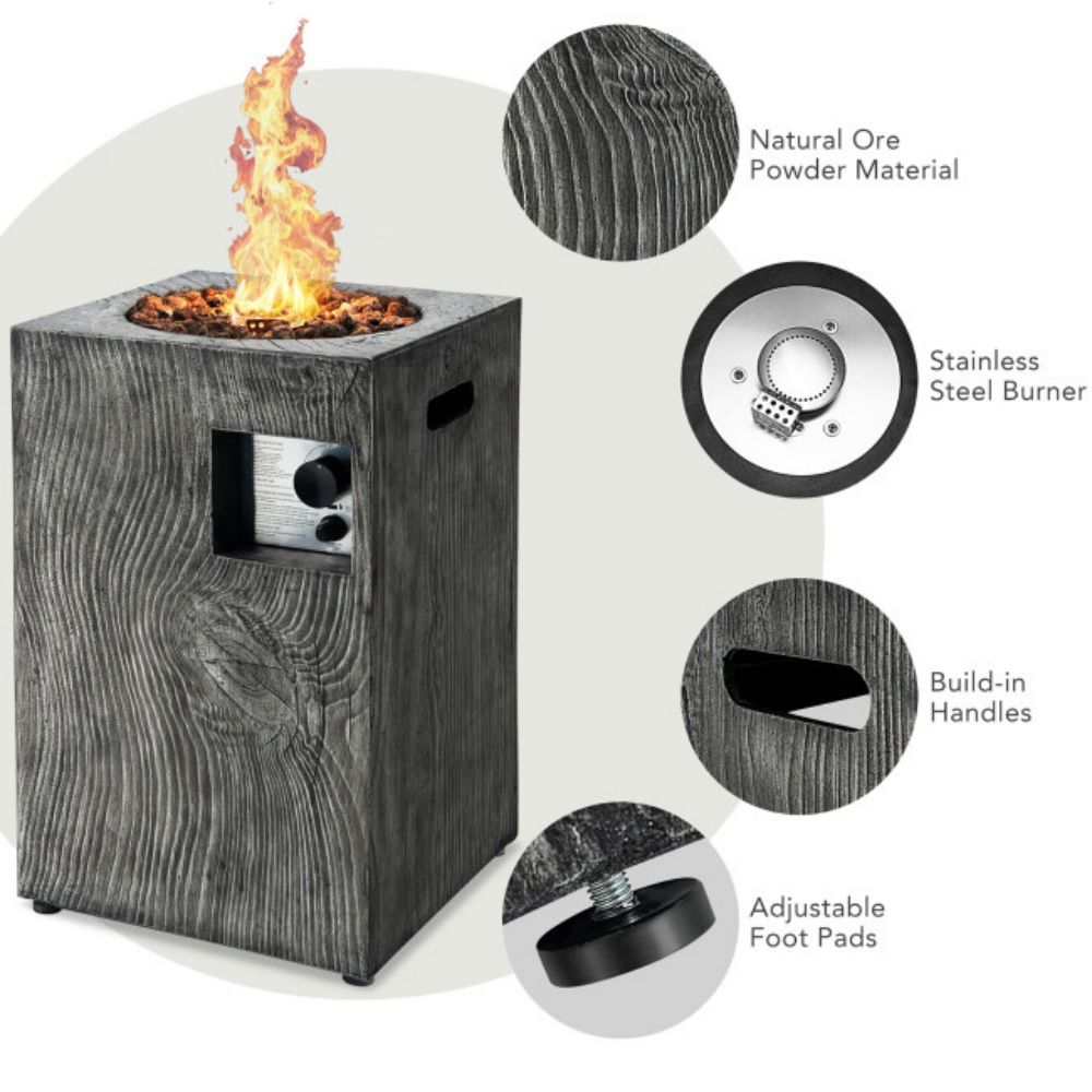 16 in. Outdoor Steel Square Propane Fire Pit with Lava Rocks Waterproof Cover