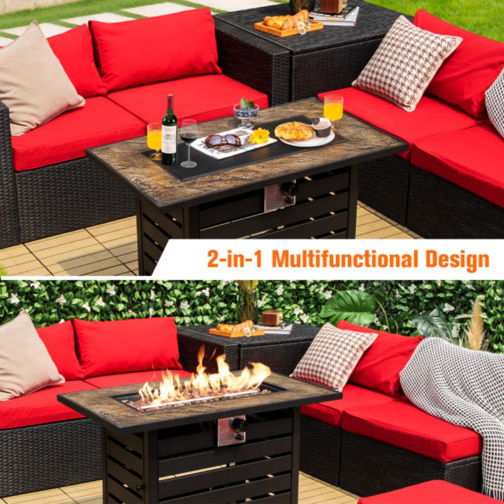 42 in. Outdoor Metal Rectangular Propane Gas Fire Pit Table with Table Cover