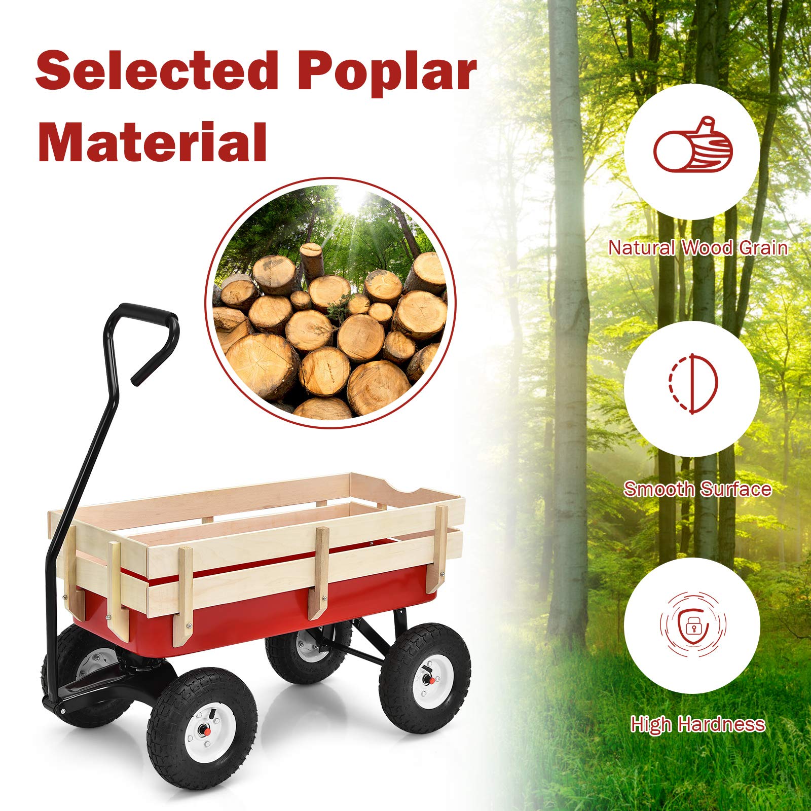 3 cu.ft. Capacity Portable Steel Wagon Outdoor Garden Cart in Red