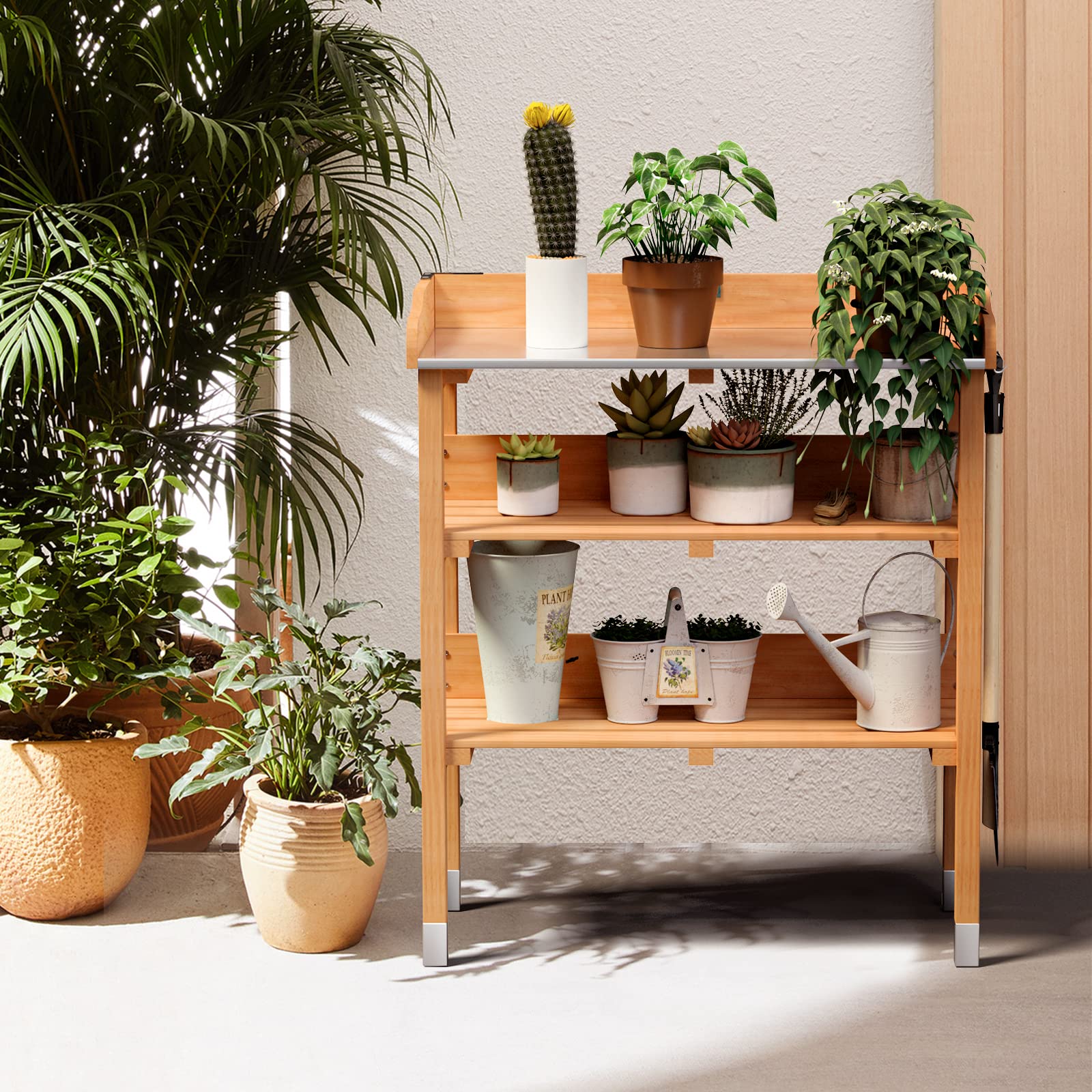 Natural Wood Potting Bench Work Station with Hook