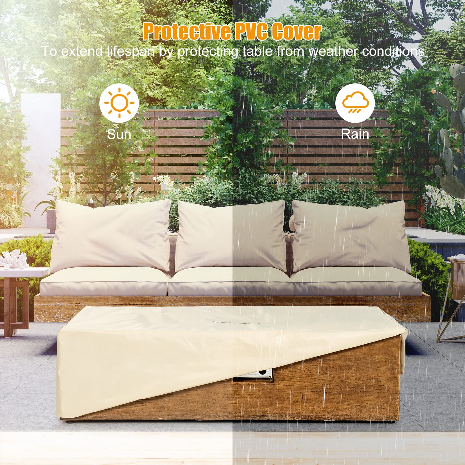 48 in. x 27.00 in. 50,000 BTU Rectangular Outdoor Gas Fire Pit Table with Lava Rocks and Cover