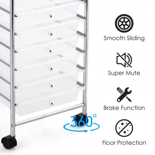 SUGIFT 10 Drawer Rolling Storage Cart Organizer