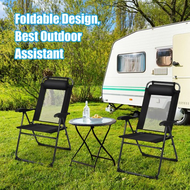 2 Pieces Adjustable Folding Recliner Chairs with 7 Level Adjustable Backrest For Indoor Outdoor Patio Garden