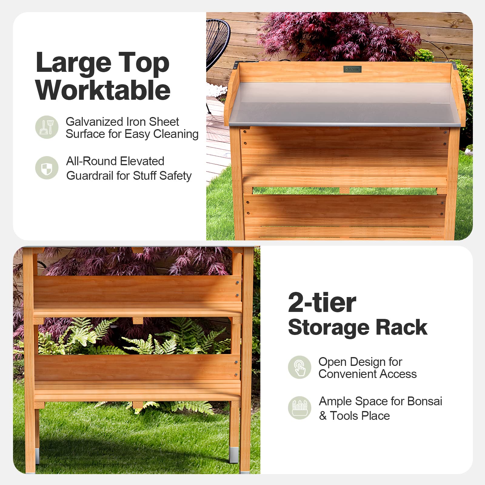 Natural Wood Potting Bench Work Station with Hook