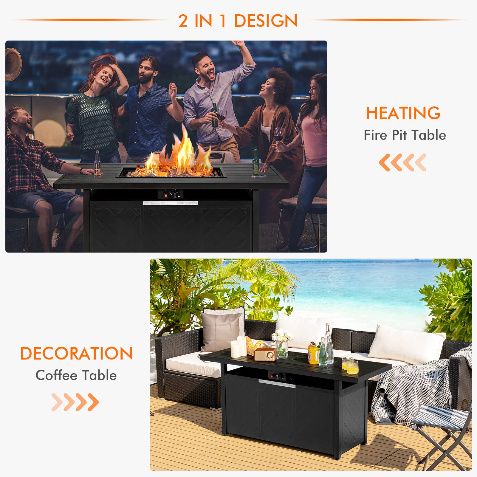 57 in. Rectangular Metal Propane Gas Fire Pit 50000 Btu Outdoor Fire Pit Table