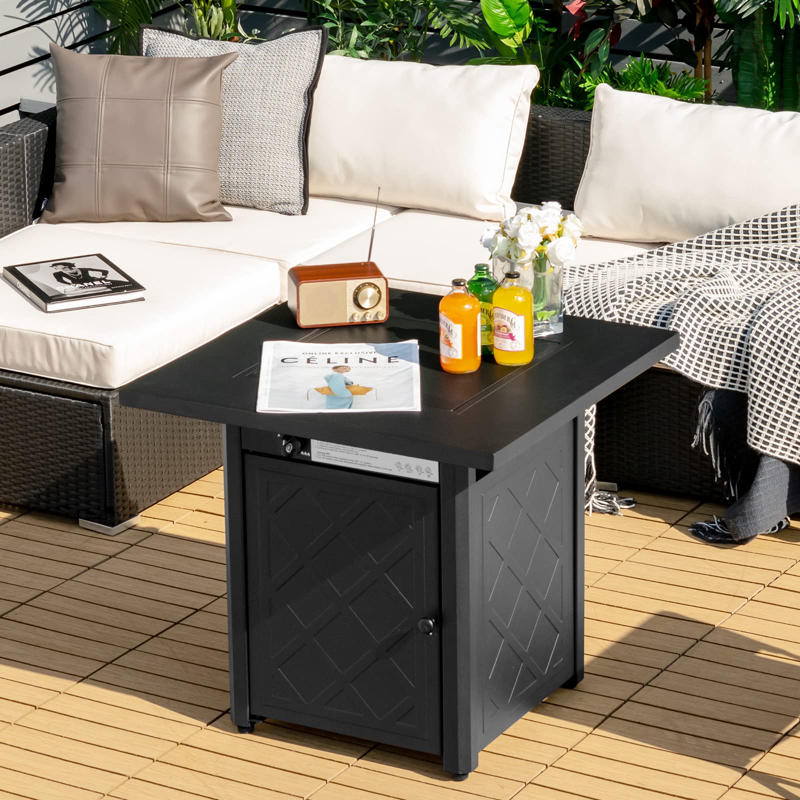 50000 BTU 28 in. x 25.5 in. Metal Square Outdoor Propane Gas Fire Pit Table with Lava Rock