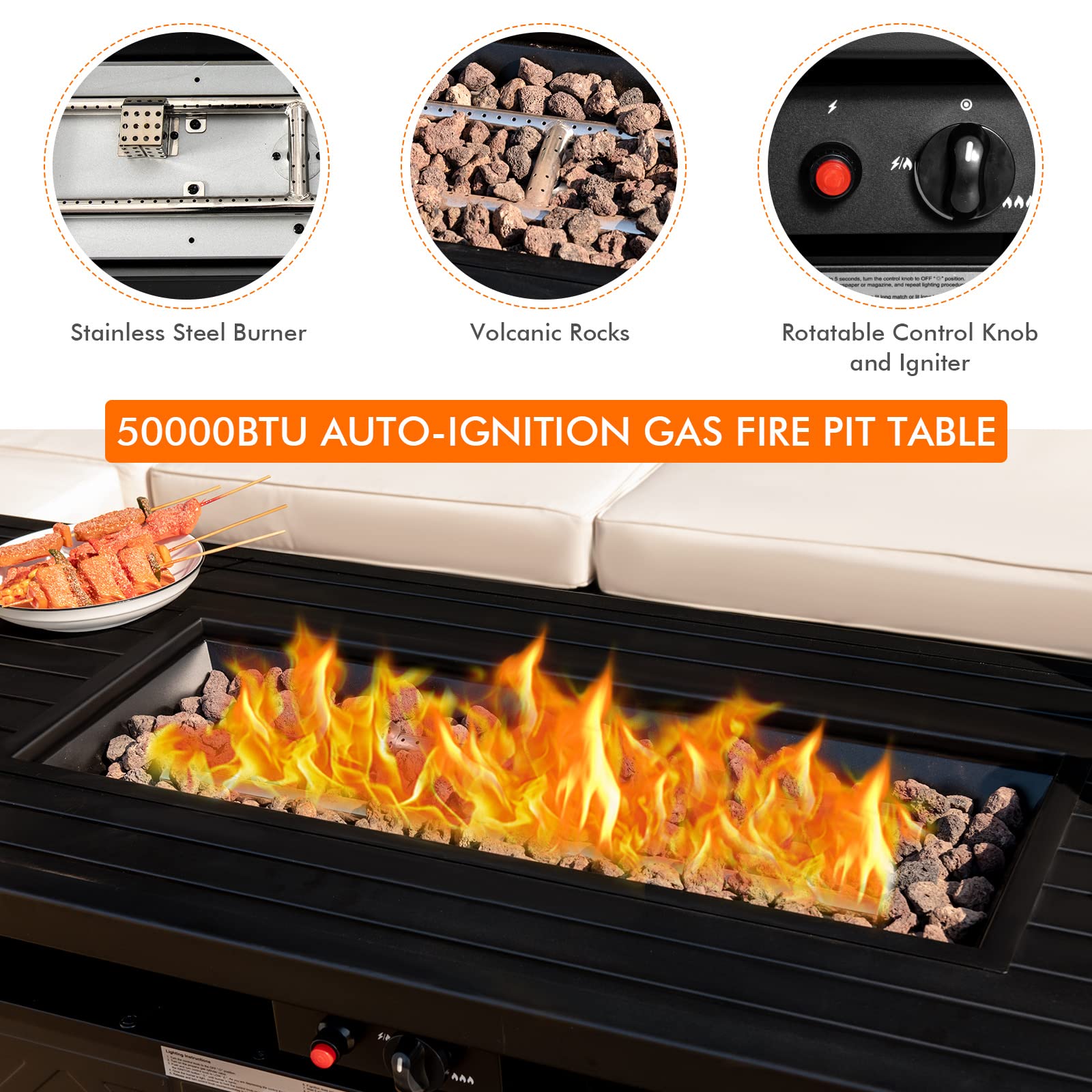 57 in. Rectangular Metal Propane Gas Fire Pit 50000 Btu Outdoor Fire Pit Table