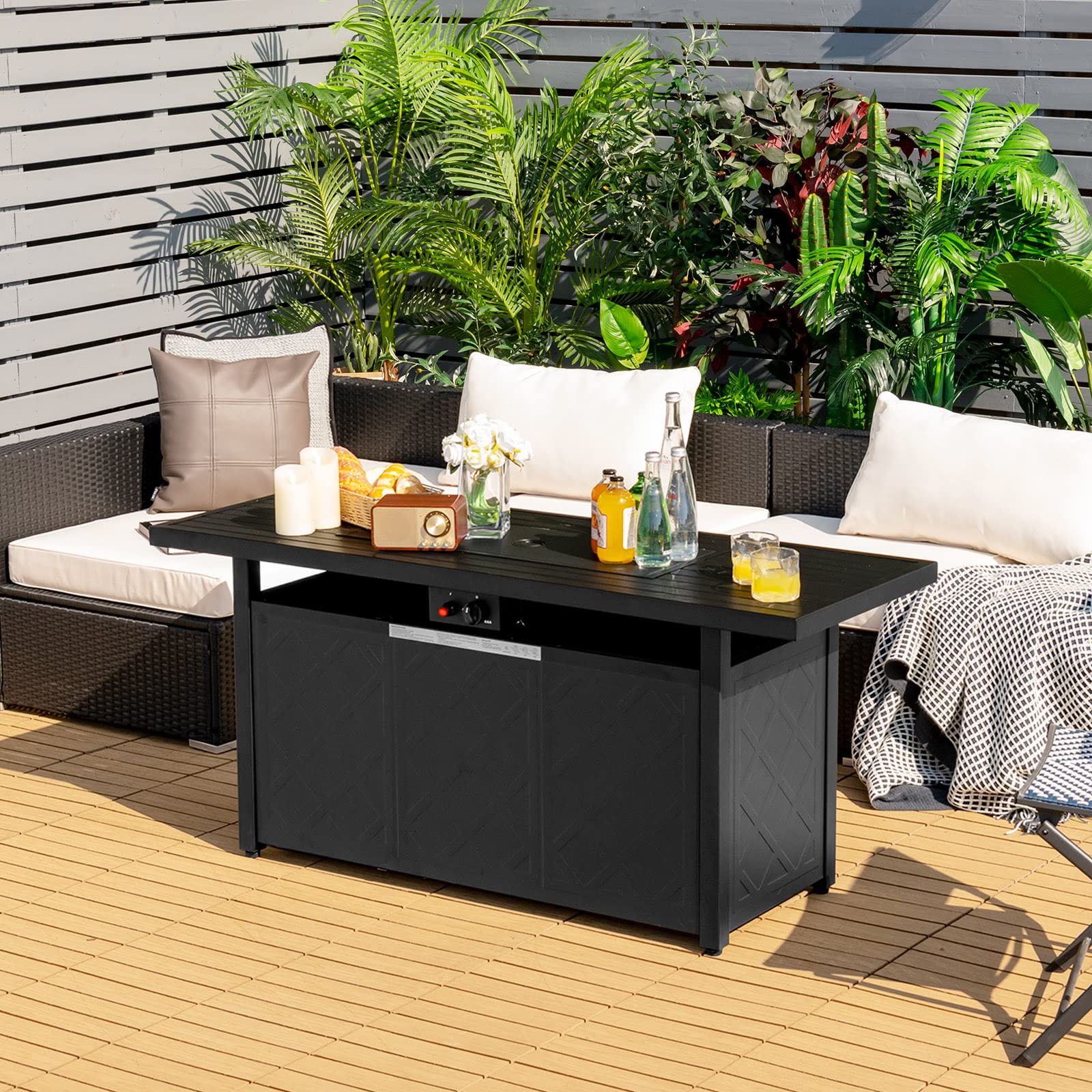 57 in. Rectangular Metal Propane Gas Fire Pit 50000 Btu Outdoor Fire Pit Table