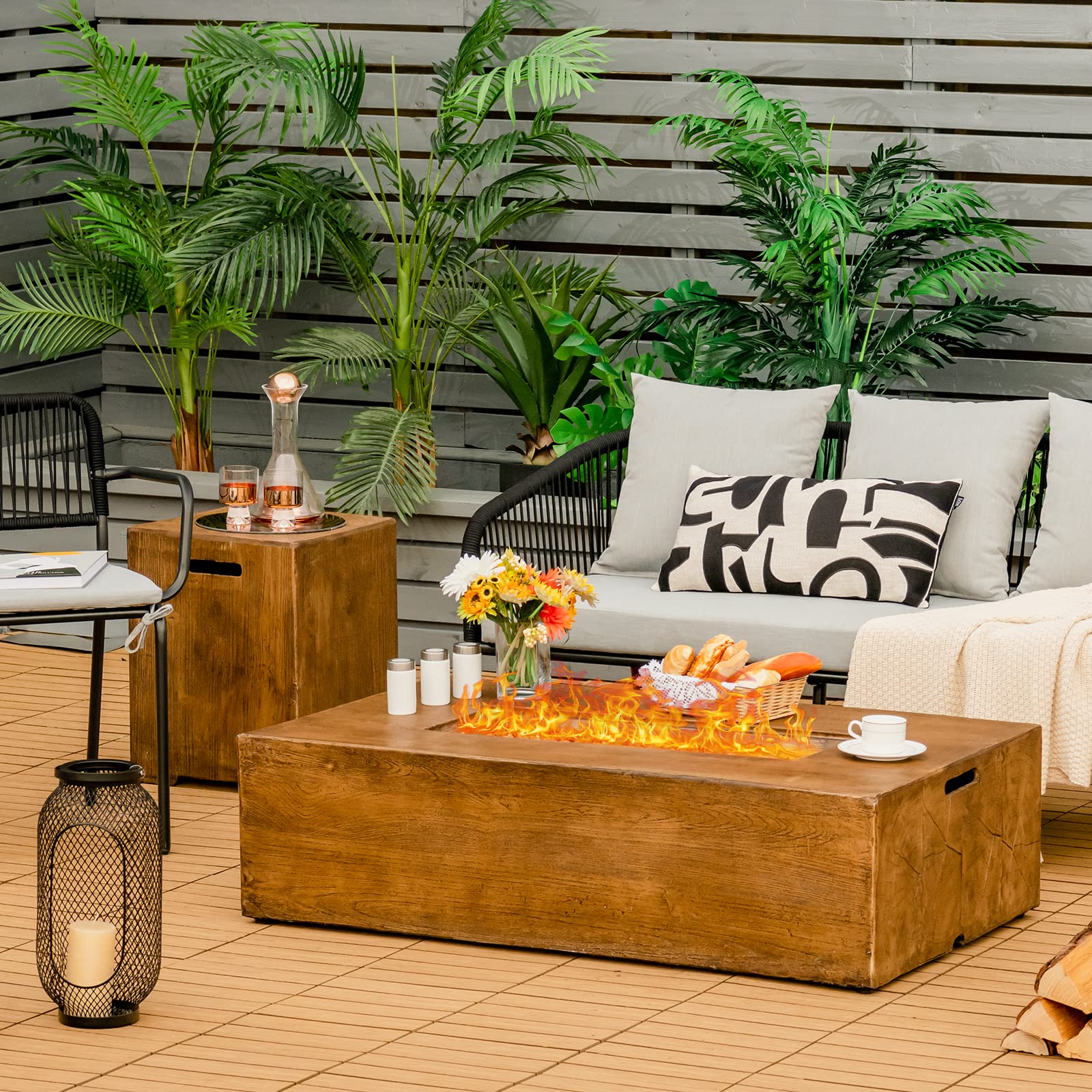 48 in. x 27.00 in. 50,000 BTU Rectangular Outdoor Gas Fire Pit Table with Lava Rocks and Cover