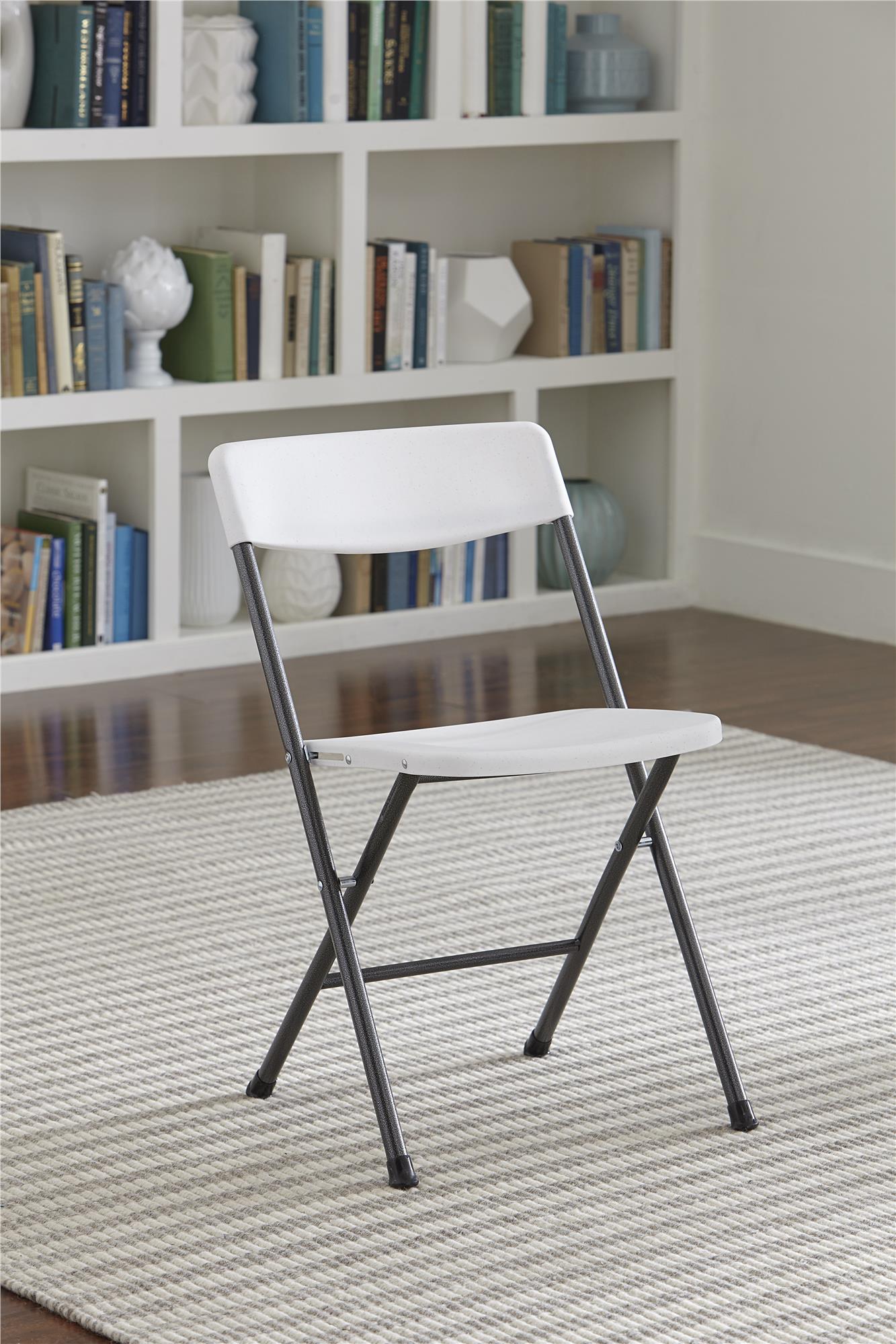 SKONYON Folding Chair with Molded Seat and Back White Speckle (4-pack)