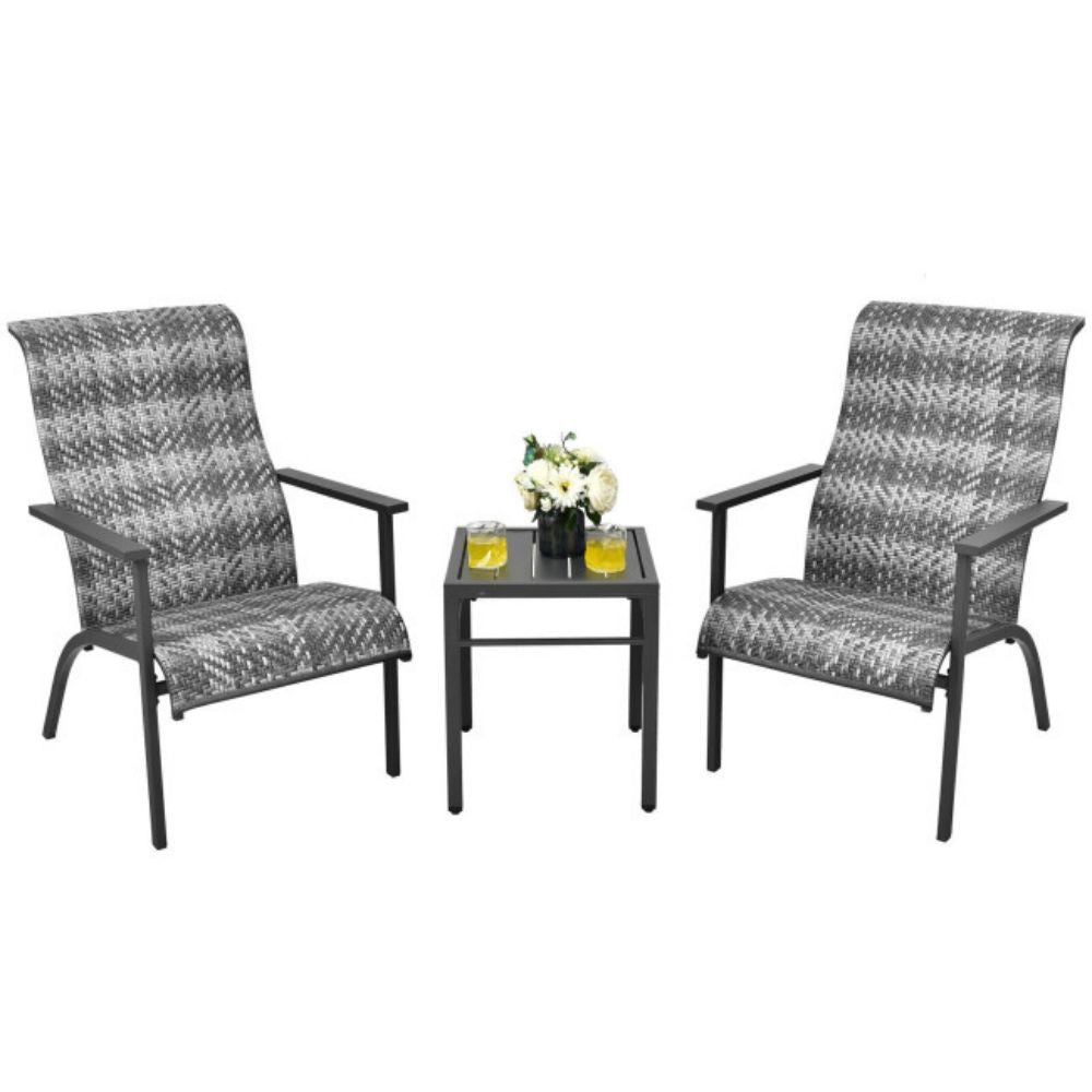 Gray 3-Piece Outdoor Rattan Bistro Set