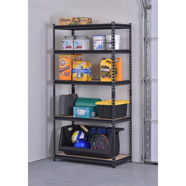 SUGIFT 36Wx18Dx72H 5-Particle Board Shelves, 4000 lb Total Capacity, Black