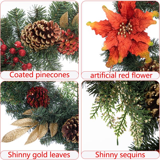 Artisasset A Christmas Wreath Decorated With Red Flowers And Pine Nuts