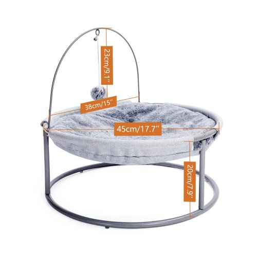 SUGIFT 17.7 Inch Cat Bed Cat Hammock Soft Plush with Dangling Ball for Cats and Small Dogs Gray