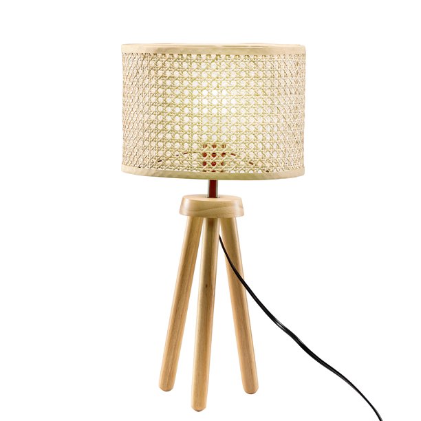 SUGIFT Solid Wood Rattan 21.3inch Table Lamp with In-line Switch Control
