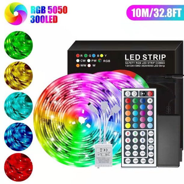 DAYBETTER LED Strip Light 32.8ft,44 Key Remote Control and 12V Power  Supply,Bedroom,Party,Room Decor(2 Rolls of 16.4ft) 