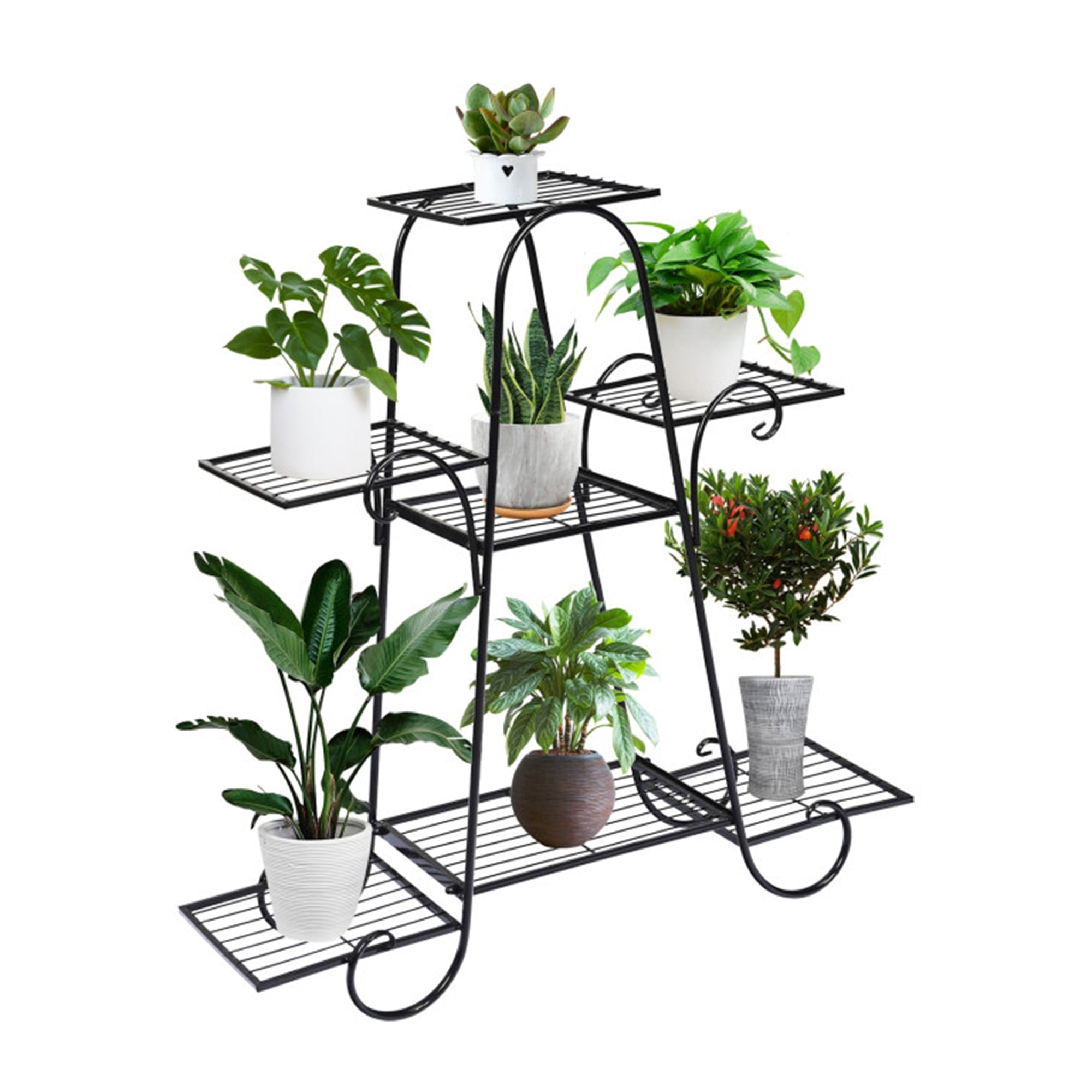 Indoor/Outdoor Black Metal Plant Stand Flower Rack Display Decor Pot Plant Holder (7-Tier)