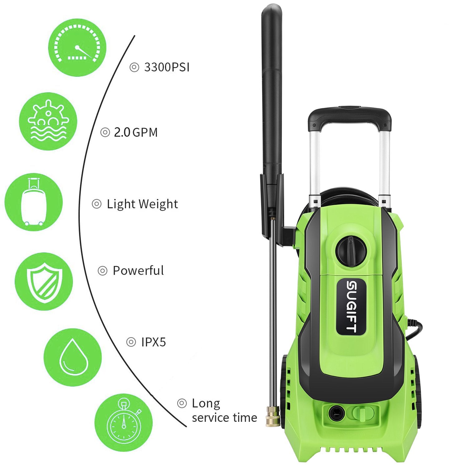 SUGIFT Electric Pressure Washer , 3300 PSI Max£¬ 2.0 GPM Max