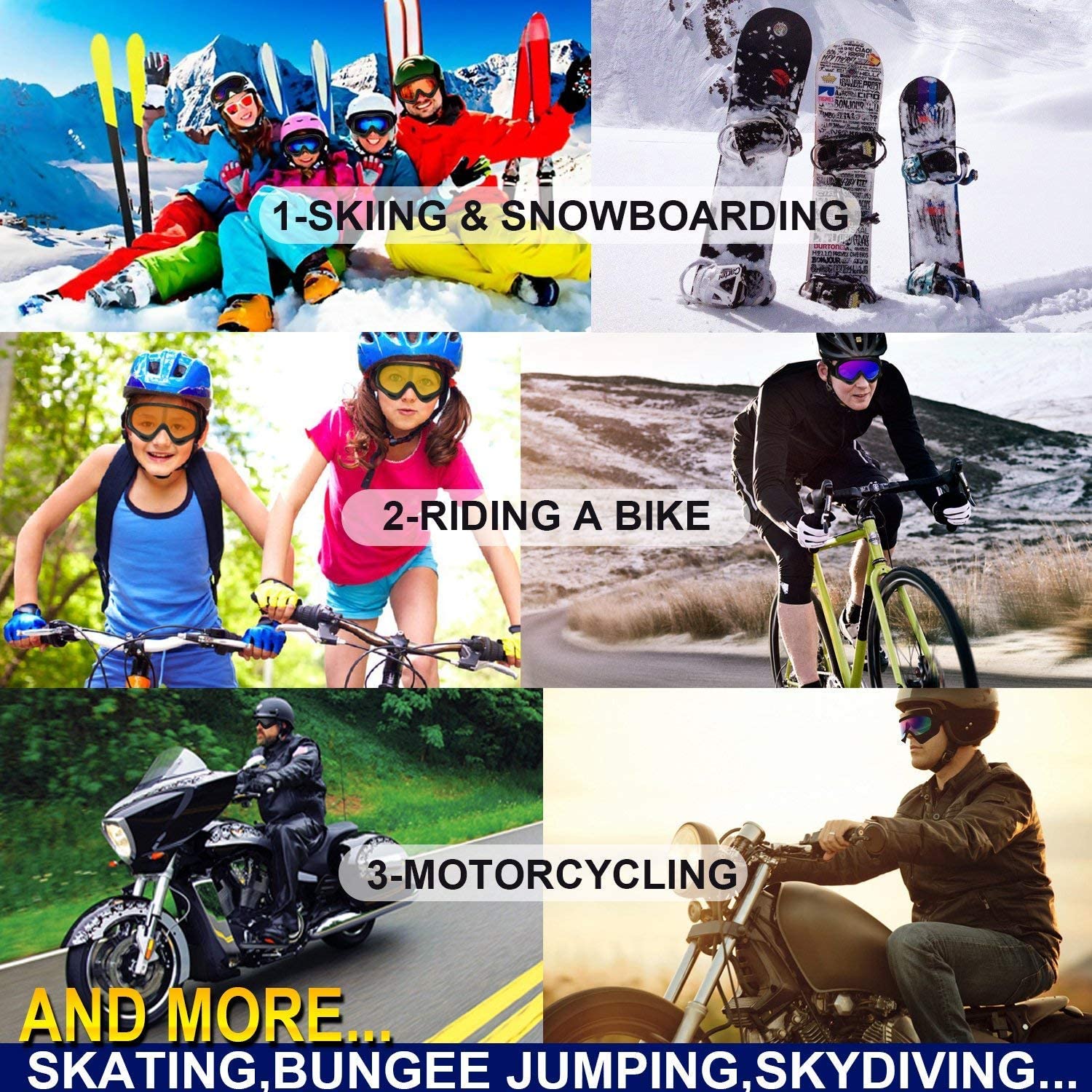 SUGIFT 26 Black Frame/Clear Lens Adult MX Off-Road Snowmobile, Snowboard, Ski Goggles,Black