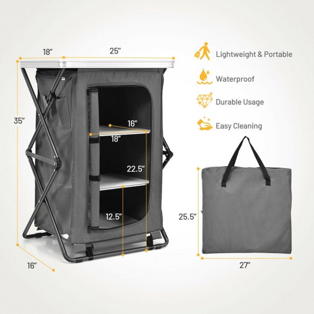 Folding Portable Camping Storage Pop-Up Cupboard Compact Camping Storage Cabinet with Bag