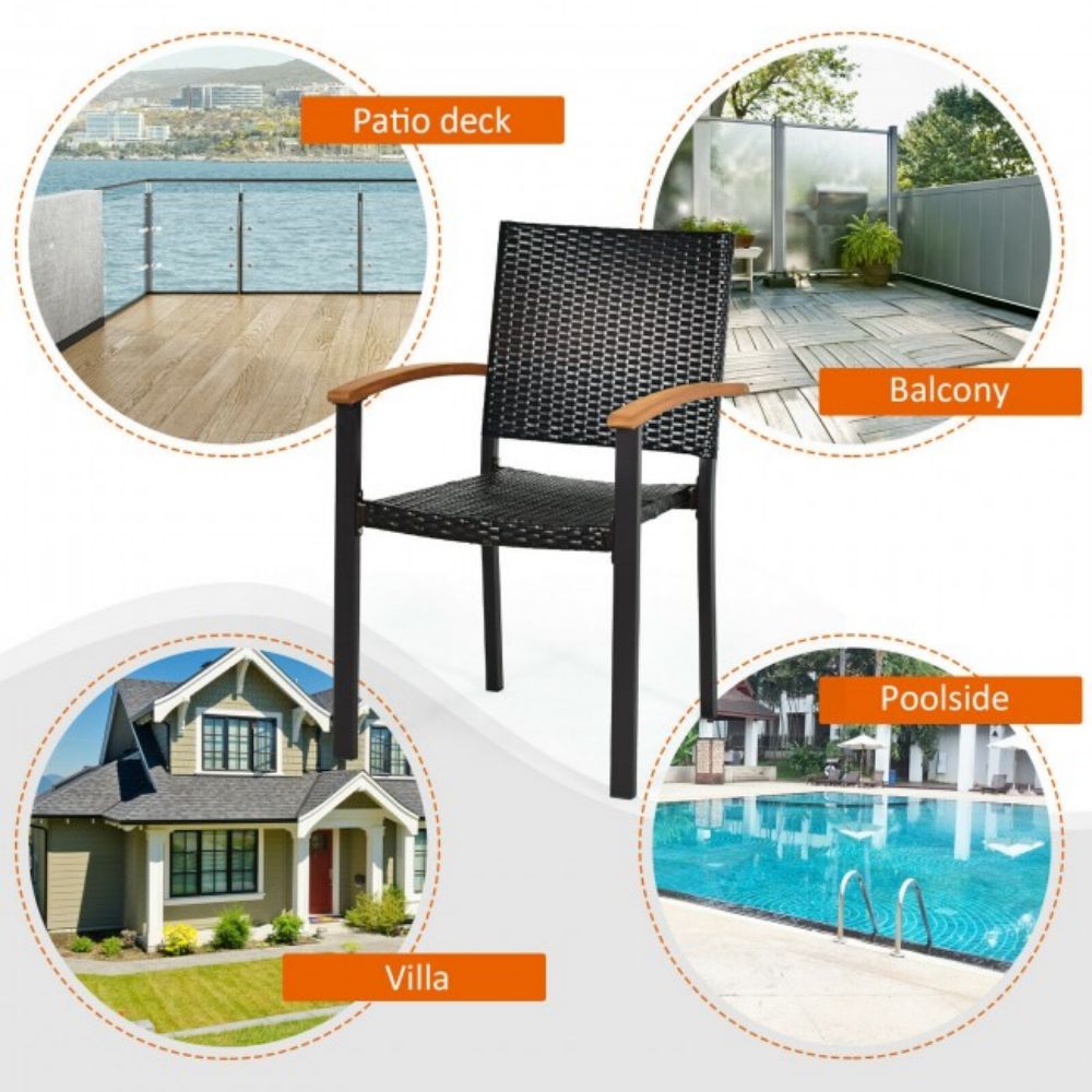 Patio Rattan Outdoor Dining Chairs with Powder-Coated Steel Frame (Set of 2)