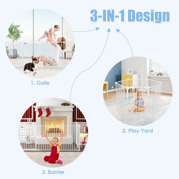 SUGIFT 6 Panel Adjustable Baby Safe Metal Gate Play Yard Barrier Pet Fence