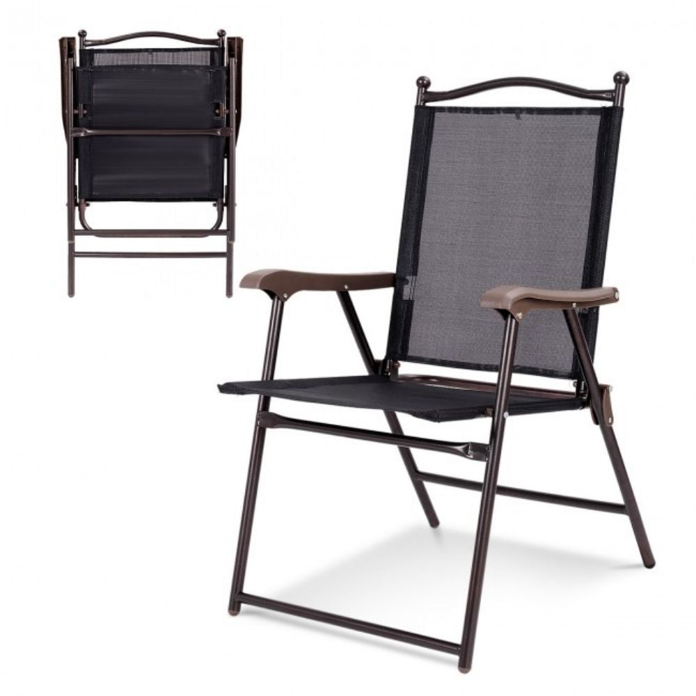Black Steel Folding Sling Outdoor Dining Chair (Set of 2)