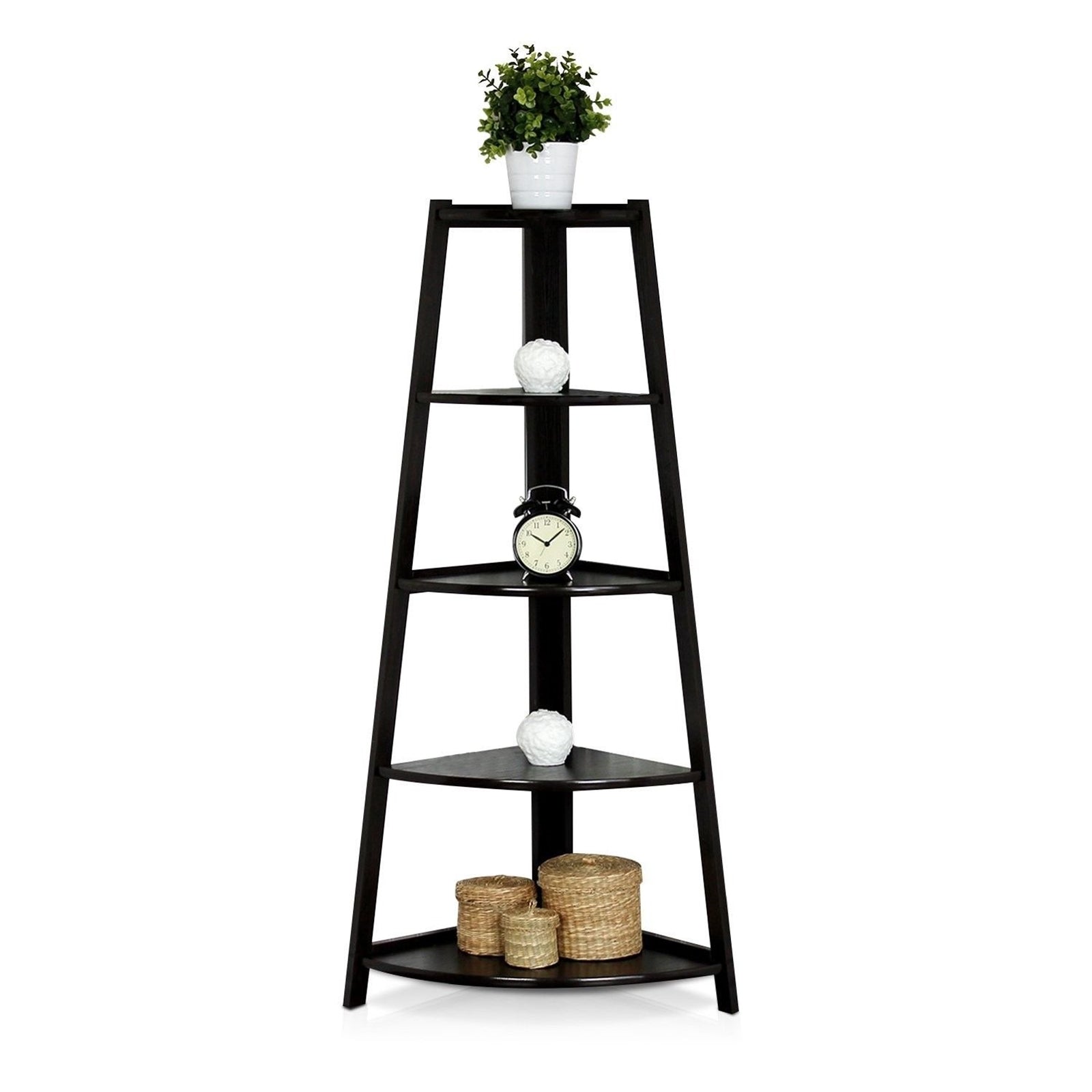 5 Tier Corner Shelf Stand Wood Display Storage Home Furniture Black