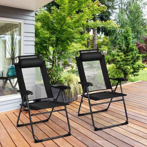2 Pieces Adjustable Folding Recliner Chairs with 7 Level Adjustable Backrest For Indoor Outdoor Patio Garden