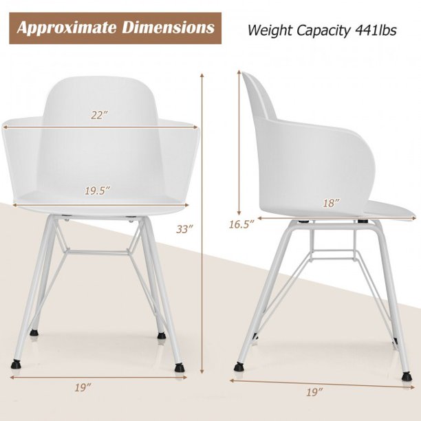 2 Pieces Dining Chair Metal Frame Modern Petal-Shape Plastic Computer Chair With Backrest