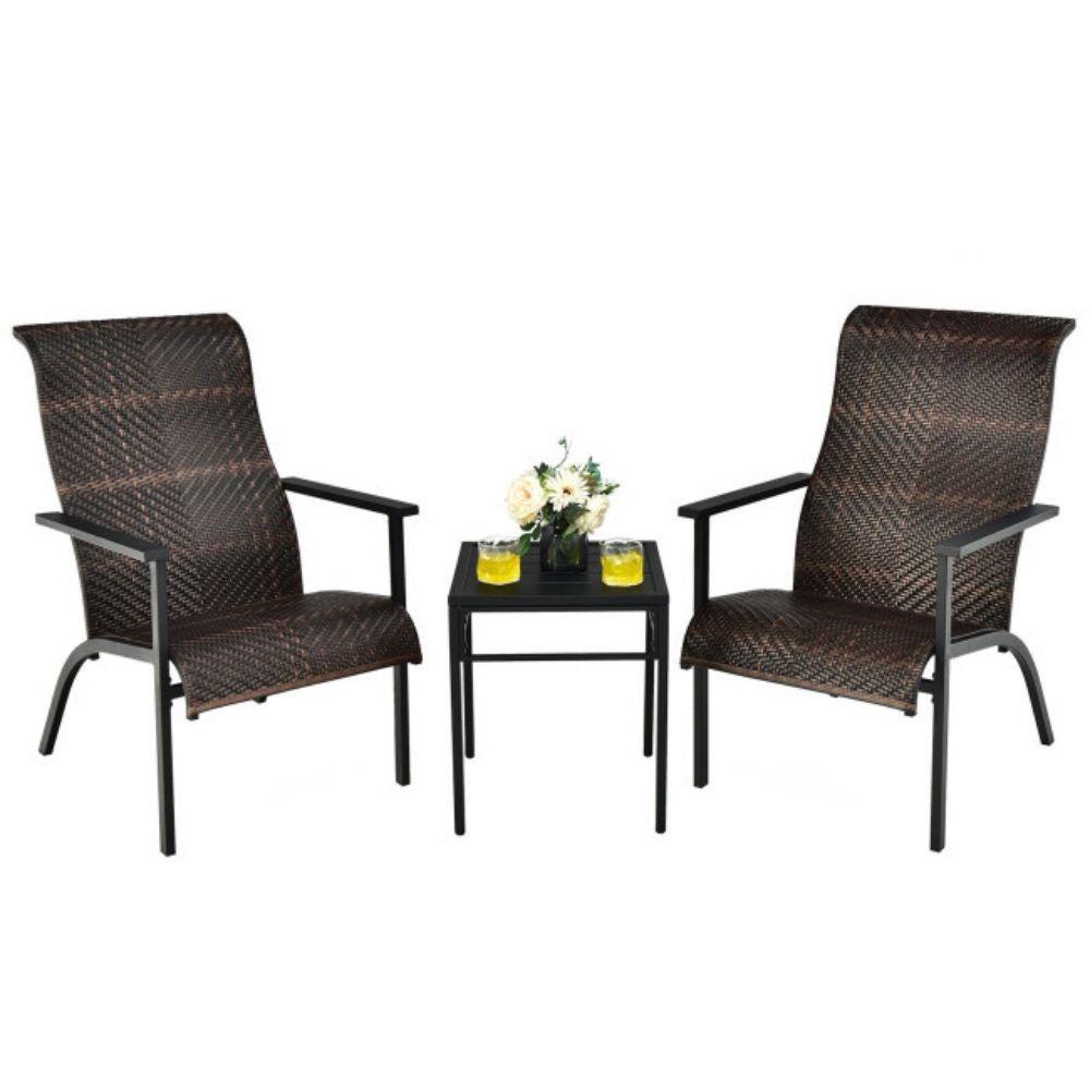 Brown 3-Piece Outdoor Rattan Bistro Set