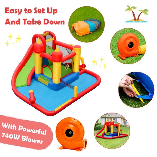 14 ft Inflatable Bounce House Blow Up Water Slide Bounce House with 740 W Blower