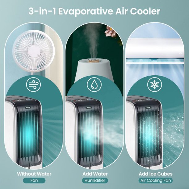 SUGIFT Air Cooler Portable Cooling Evaporative Fan Air Conditioner, Remote Control 110V 3-Speed 8H Timer