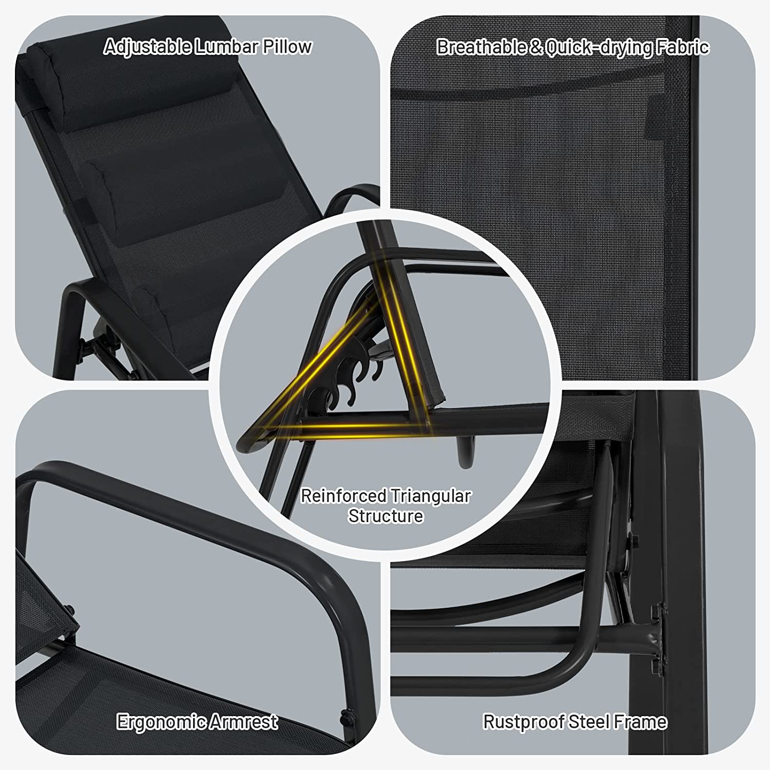 Black 3-Pieces Metal Stackable Outdoor Patio Bistro Conversation Set with Adjustable Backrest