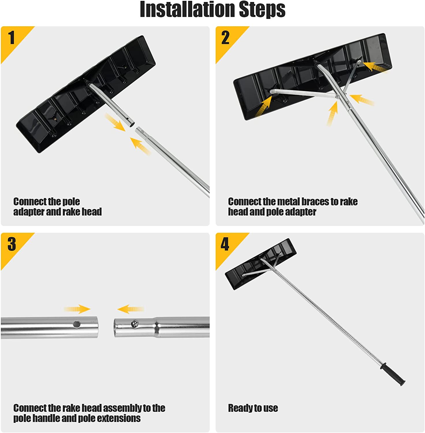 240 in. Plastic Handle Extendable Aluminum Snow Roof Rake
