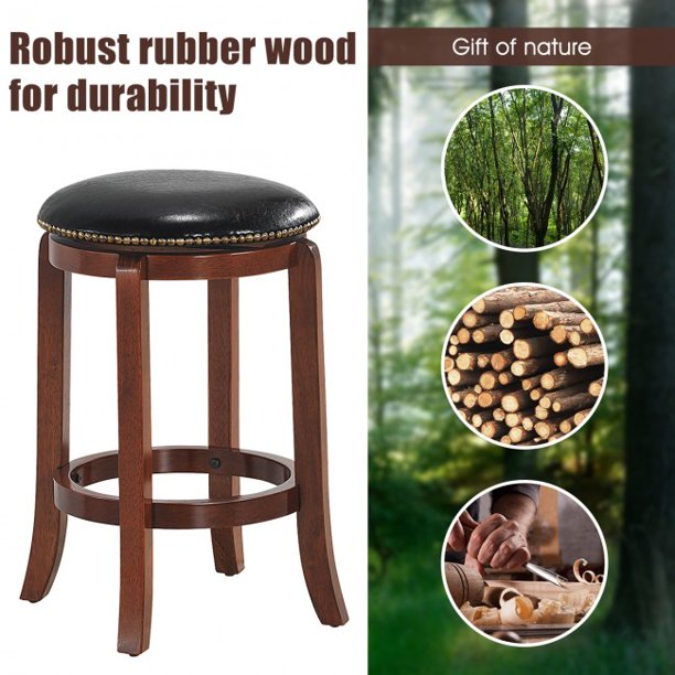 SUGIFT Swivel Bar stool Leather Padded Backless Chair