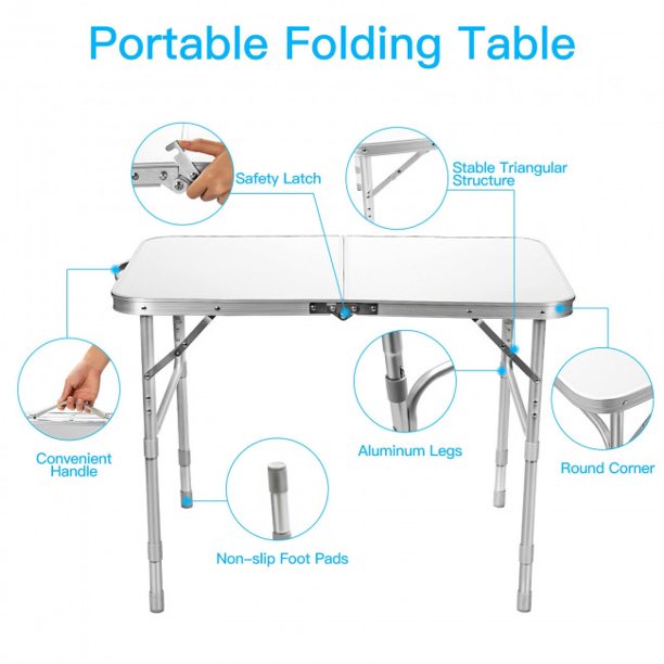 SUGIFT Folding Table Adjustable Portable Aluminum Patio Folding Camping Desk