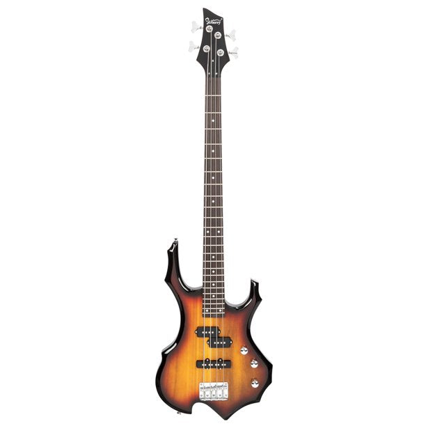 Luobod Burning Fire Electric Bass Guitar Full Size 4 String, Sunset Color