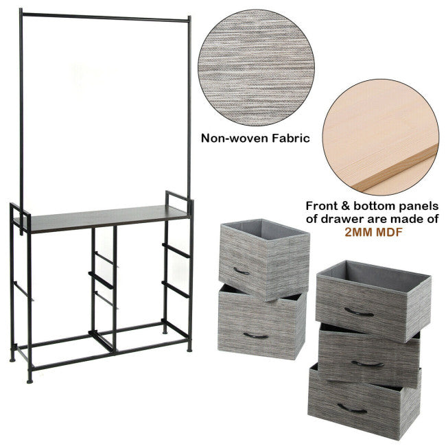 SUGIFT 8 Drawer Fabric Dresser with Rack Multifunctional Storage Tower Metal